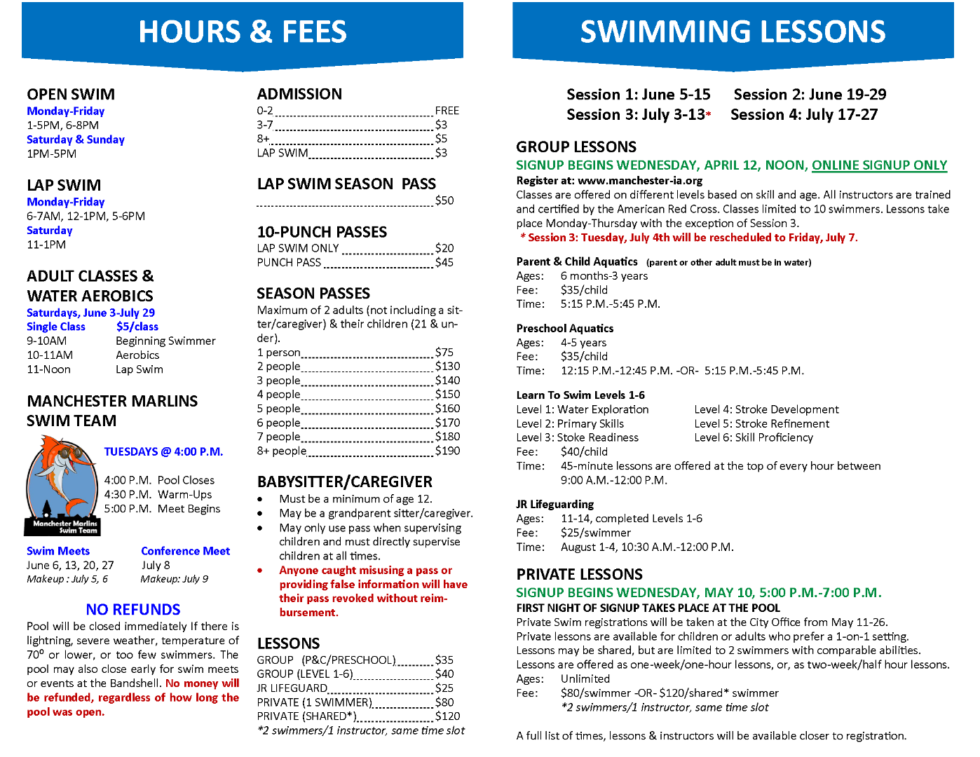 screenshot of aquatic activity guide